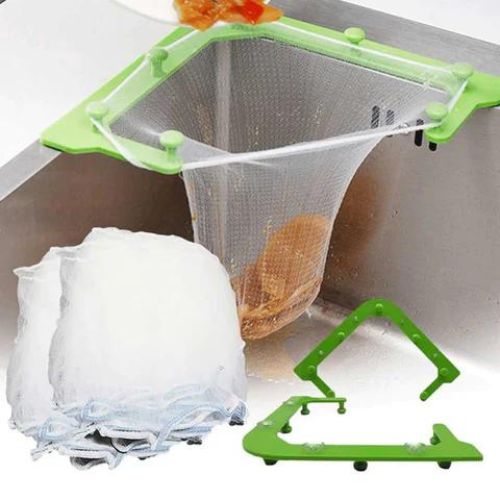 Sink Corner Strainer Basket β Triangular Kitchen Drain Filter with Disposable Mesh Bags