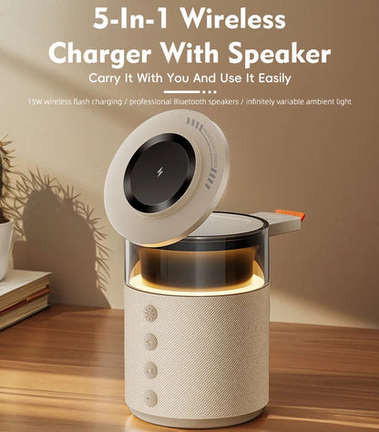 5-in-1 Wireless Charging Station with Bluetooth Speaker & Night Light