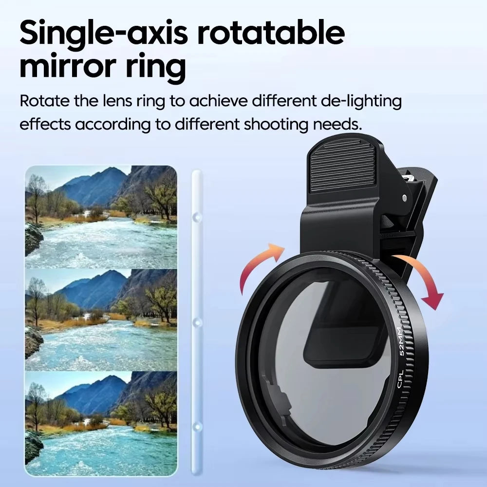 52mm Clip-On CPL Phone Lens Filter – Anti-Glare Polarizer for Clear, Vibrant Photos