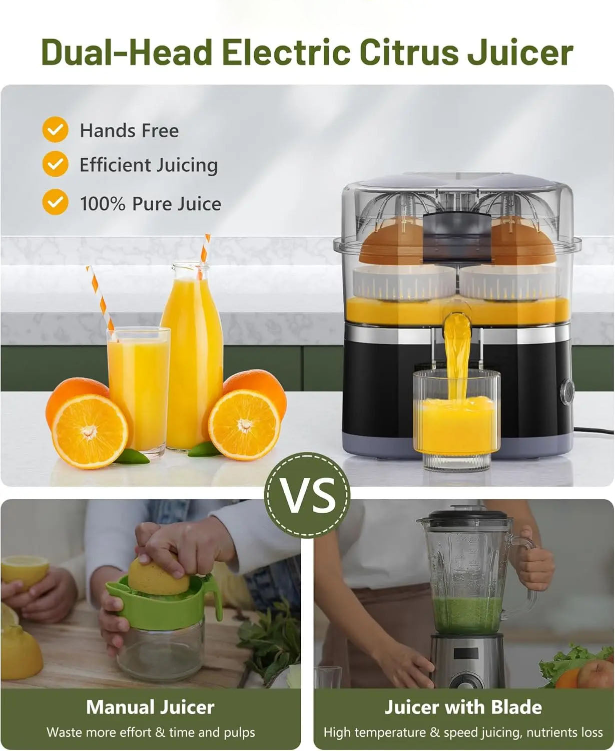 Portable Dual Head Electric Citrus Juicer – Fast 2-Fruit Squeezer, 15000RPM, Easy Clean