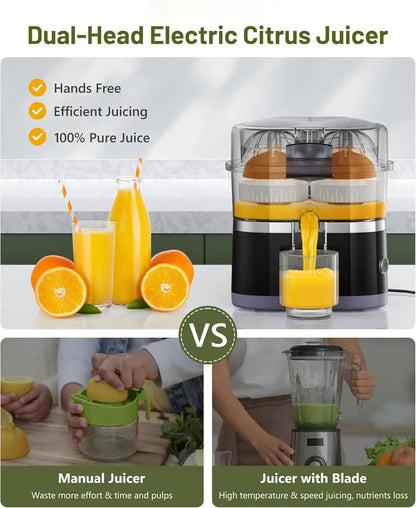Portable Dual Head Electric Citrus Juicer – Fast 2-Fruit Squeezer, 15000RPM, Easy Clean