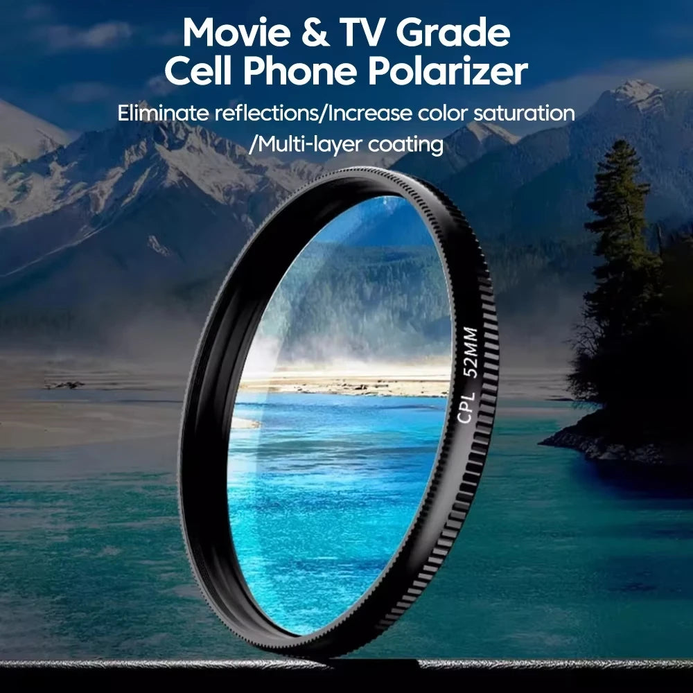52mm Clip-On CPL Phone Lens Filter – Anti-Glare Polarizer for Clear, Vibrant Photos