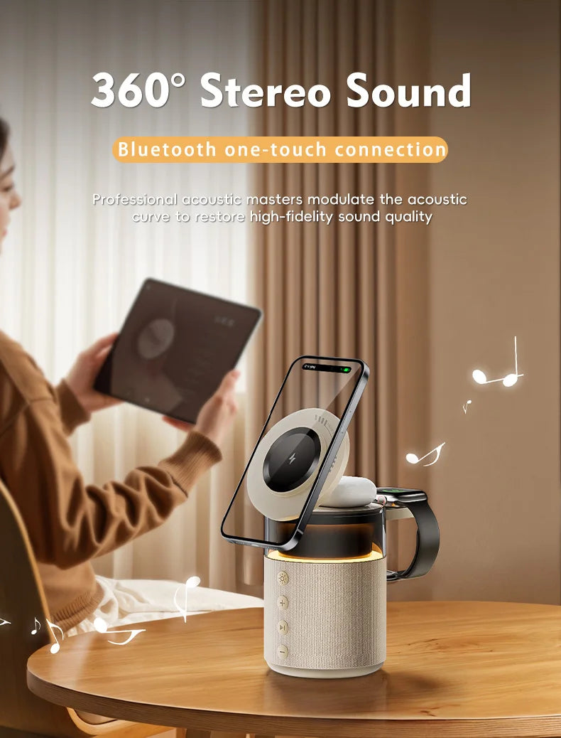 5-in-1 Wireless Charging Station with Bluetooth Speaker & Night Light