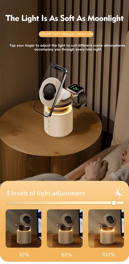 5-in-1 Wireless Charging Station with Bluetooth Speaker & Night Light