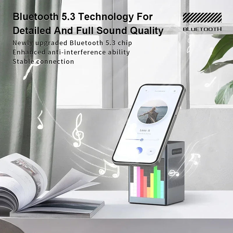 6-in-1 Magnetic Wireless Charging Station with Speaker & Alarm Clock – Fast 15W Charger, LED Light & Desk Organizer